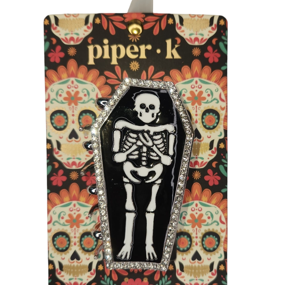 Piper K Rhinestone Skeleton Coffin Shaped Hair Clip